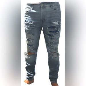 JORDAN CRAIG Blue Ripped Jeans 1%Elastane 38x32